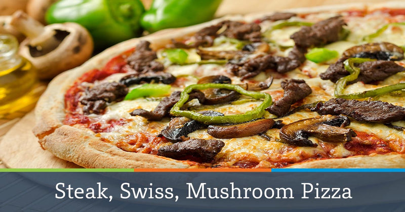 Steak, Swiss, Mushroom Pizza